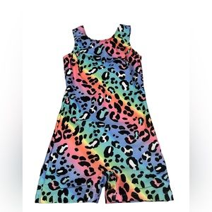 Rainbow leopard little girls biketard leotard size 130cm 6/7 years tumbling